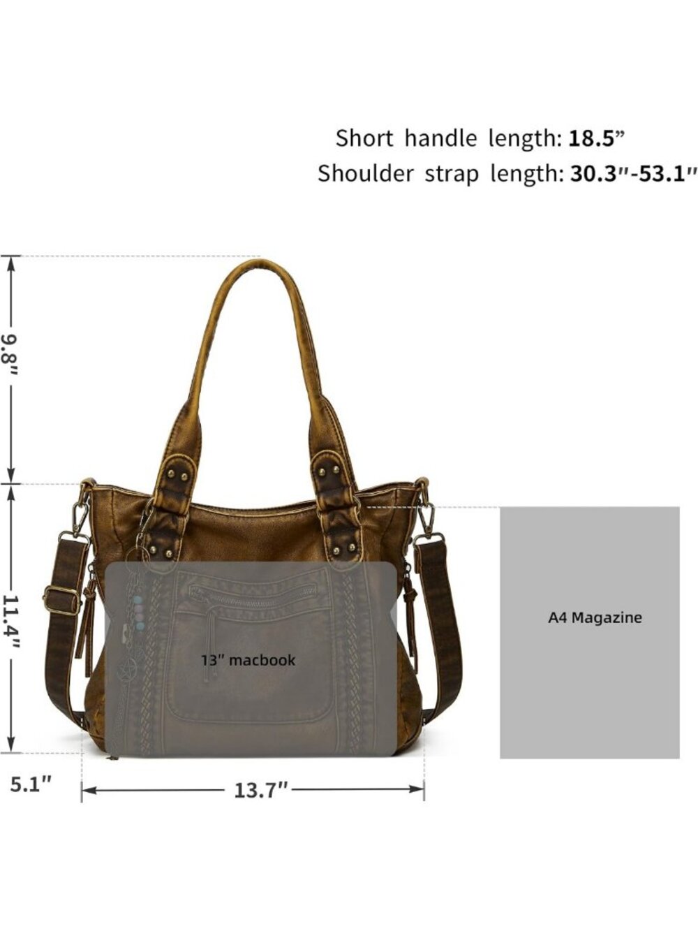 Large Soft Leather Crossbody Tote Bag for Women - Vintage Y2K Hobo Shoulder - Picture 7 of 7